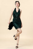 Halter Green Sequins Gatsby Dress with 20s Accessories Set