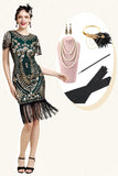 Sequins Green Glitter Flapper Dress with 1920s Accessories Set