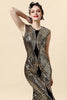 Load image into Gallery viewer, Golden Sequins Glitter Long Flapper Dress with 20s Accessories Set