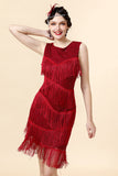 Red Beaded Fringed Flapper Dress with 20s Accessories Set