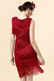 Red Beaded Fringed Flapper Dress with 20s Accessories Set