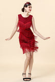 Red Beaded Fringed Flapper Dress with 20s Accessories Set