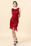 Red Beaded Fringed Flapper Dress with 20s Accessories Set