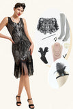 Sequins Fringed Flapper Dress with 1920s Accessories Set