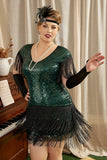 Green Plus Size 1920s Gatsby Dress with 20s Acessories Set