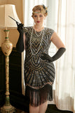 Golden Sequins Plus Size 1920s Gatsby Dress with 20s Acessories Set