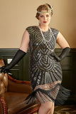 Golden Sequins Plus Size 1920s Gatsby Dress with 20s Acessories Set