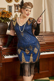 Royal Blue Plus Size 1920s Gatsby Dress with 20s Acessories Set