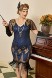 Royal Blue Plus Size 1920s Gatsby Dress with 20s Acessories Set