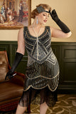 Black Golden 1920s Plus Size Dress with 20s Accessories Set