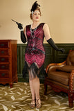 Fuchsia Sequins 1920s Plus Size Dress with 20s Accessories Set