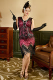 Fuchsia Sequins 1920s Plus Size Dress with 20s Accessories Set