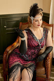 Fuchsia Sequins 1920s Plus Size Dress with 20s Accessories Set