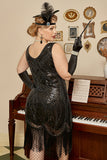 Black Sequins 1920s Flapper Plus Size Dress with 20s Accessories Set