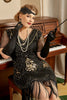 Load image into Gallery viewer, Black Short Sleeves 1920s Plus Size Dress with 20s Accessories Set