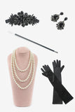 Black Short Sleeves 1920s Plus Size Dress with 20s Accessories Set