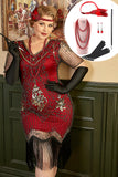 Golden and Red 1920s Plus Size Dress with 20s Accessories Set