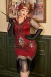 Golden and Red 1920s Plus Size Dress with 20s Accessories Set