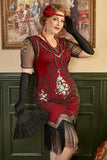 Golden and Red 1920s Plus Size Dress with 20s Accessories Set