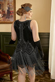 Black Fringes 1920s Plus Size Gatsby Dress with 20s Accessories Set