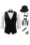 Black Pinstriped Men's Vest with 5 Pieces Accessories Set