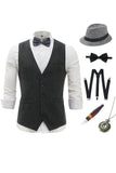 Dark Grey Pinstriped Men's Vest with 5 Pieces Accessories Set