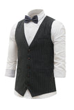 Dark Grey Pinstriped Men's Vest with 5 Pieces Accessories Set