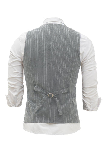 Light Grey Pinstriped Men's Vest with 5 Pieces Accessories Set
