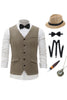 Load image into Gallery viewer, Khaki Shawl Lapel Men&#39;s Vest with 5 Piece Accessories Set