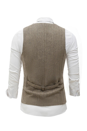 Khaki Shawl Lapel Men's Vest with 5 Piece Accessories Set
