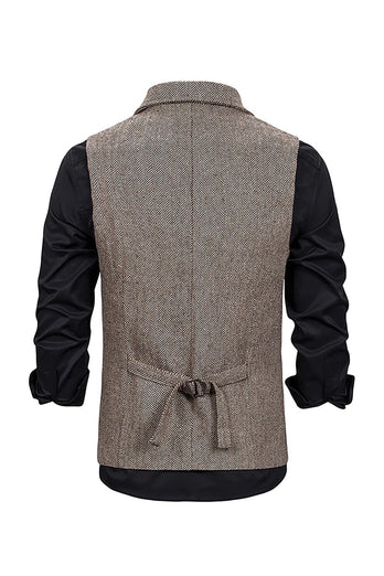 Brown Notched Lapel Men's Vest with 5 Pieces Accessories Set