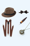 Brown Notched Lapel Men's Vest with 5 Pieces Accessories Set