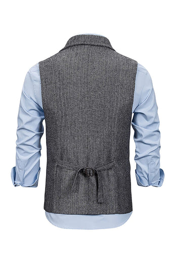 Grey Notched Lapel Men's Vest with Accessories Set