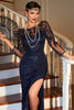 Load image into Gallery viewer, Navy Sequined Long 1920s Gatsby Dress with 20s Accessories
