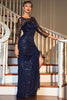 Load image into Gallery viewer, Navy Sequined Long 1920s Gatsby Dress with 20s Accessories