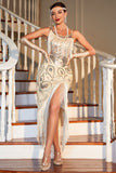 Champagne Sequined Fringed 1920s Gatsby Dress with Accessories Set