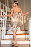 Champagne Sequined Fringed 1920s Gatsby Dress with Accessories Set