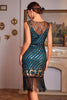 Load image into Gallery viewer, Sparkly Dark Green Sequins Fringed 1920s Dress with Accessories Set