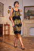 Load image into Gallery viewer, Sparkly Black and Golden Sequins Fringed 1920s Dress with Accessories Set