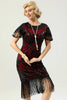 Load image into Gallery viewer, Black Red Sequins Fringed Cap Sleeves 1920s Dress with Accessories Set