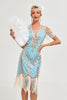 Load image into Gallery viewer, Glitter Green Cold Shoulder Sequins Fringes 1920s Gatsby Dress with Accessories Set