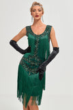 Dark Green Sequins Fringes Great Gatsby Dress with Accessories Set