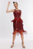 Fringes Red Sparkly 1920s Dress with Accessories Set