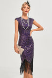 Fringes Dark Purple Beading 1920s Dress with Accessories Set