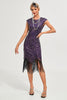 Load image into Gallery viewer, Fringes Dark Purple Beading 1920s Dress with Accessories Set