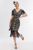 Load image into Gallery viewer, Black Golden Cold Shoulder Fringe 1920s Gatsby Dress with 20s Accessories Set
