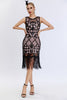 Load image into Gallery viewer, Sparkly Black Blush Fringed 1920s Gatsby Dress with 20s Accessories Set