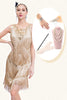 Load image into Gallery viewer, Apricot Fringed 1920s Gatsby Dress with Sequins with 20s Accessories Set