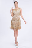 Apricot Fringed 1920s Gatsby Dress with Sequins with 20s Accessories Set