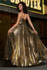 Load image into Gallery viewer, Golden A-Line Spaghetti Straps Pleated Sparkly Formal Dress with Accessories Set